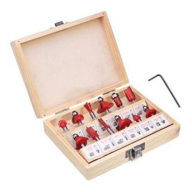 Imagem de Kit 12 Fresas Tupia 6 Mm Escariador Madeira Jogo Completo - SteelTools