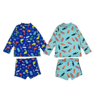 Imagem de Kit 2 Conjuntos Praia Menino Blusa + Sunga Proteção Solar Uv - Jagar, 