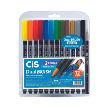 Imagem de  Caneta Marcador Cis Dual Brush Aquarelável 12 Cores, CIS-790943800889