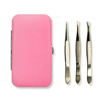 Imagem de Kit Estojo de Pinças + 3 Pinças Aço Inox Sobrancelha Dourado - Arte Se