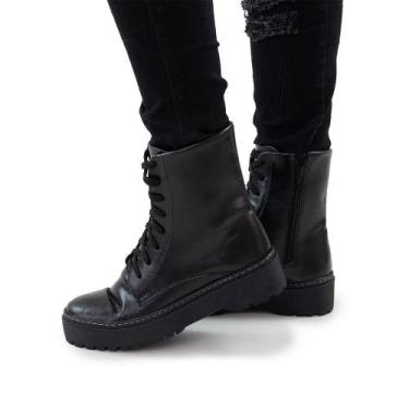 Imagem de Bota Coturno Feminino Plataforma Tratorada Blogueira Lisa Ajuste Cadar