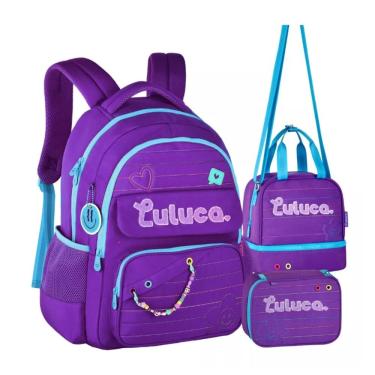 Imagem de Kit Mochila Luluca Escolar Lancheira E Estojo LU24610 Roxo