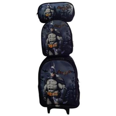 Imagem de Kit Mochila Infantil Batman Rodinha, Lancheira Termica e Estojo - naci