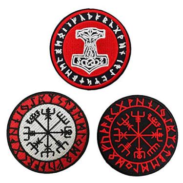 Imagem de Bússola Viking Vegvisir bordada a ferro na costura em adesivos
