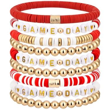 Imagem de Lantintop Pulseiras empilháveis para dia de jogo, arco-íris, vinil, disco, contas de argila, pulseiras elásticas Heishi, para mulheres, pulseiras elásticas da amizade, boêmio, verão, praia, joias,