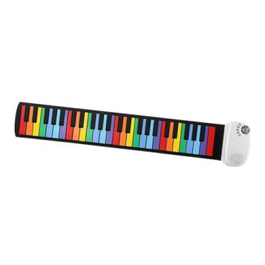 Imagem de Almencla Teclado de piano enrolado à mão, 49 teclas, flexível, recarregável, teclado de piano eletrônico para crianças, adultos, iniciantes, Chave Arco-íris Branca