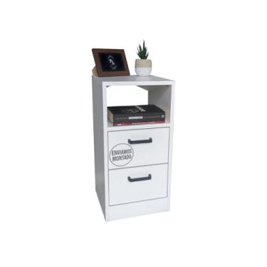 Imagem de Mesa De Cabeceira Estilo Cômoda Fl Decor 30 Cm Branco Com 2 Gavetas E 1 Nicho Para Quarto Lateral Da Cama Fi Decor (Sem Rodinhas, Puxador Arquivo)