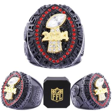 Imagem de noblehead Anel de futebol de fantasia 2024 | Anel campeão FFL pesado | Troféu de prêmio banhado a ouro prateado para vencedor da liga de futebol de fantasia, size 14, Metal, Diamante preto