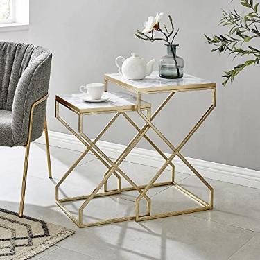 Imagem de FirsTime & Co. Conjunto de 2 peças de mesa marmorizada Gold Mackenzie, metal, 40 x 40 x 60 cm