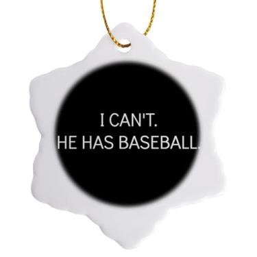 Imagem de 3dRose I Cant, He has Baseball Lettering White On a Black Background Floco de Neve Ornament, 7,62 cm