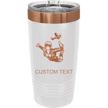 Imagem de First Time Sky Diver, copo de aço inoxidável personalizado gravado a laser 590 ml café de viagem branco/ouro rosa banhado a íon parede dupla carro caminhão anel caneca personalizável, tampa deslizante