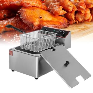 Imagem de Fritadeira Comercial,Fritadeiras Elétricas com Cestos Fritadeira de Óleo de Bancada em Aço Inoxidável Espessado Grande Capacidade com Limitador de Temperatura,para Uso,para Frango Frito