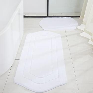 Imagem de COSY HOMEER Conjunto de tapetes de linho de banho extragrossos para banheiro - tapetes de banho antiderrapantes macios 100% poliéster Mirco forte para sala de estar quarto absorvente de água (branco,