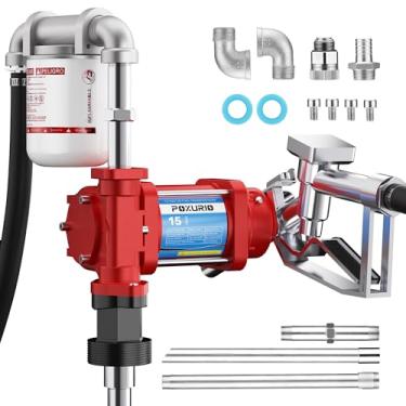 Imagem de POXURIO Bomba de transferência de combustível, bomba de transferência 15GPM 12V com mangueira de descarga e bocal mecânico, ferro fundido resistente para gasolina, diesel, querosene, biodiesel