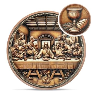 Imagem de Moeda do Desafio Cristão da Última Ceia - Token de Cobre Religioso Jesus Eucaristia - Arte de Bolso de Deus Versículos da Bíblia Moedas para Estudo - Presentes comemorativos de boa sorte para homens,