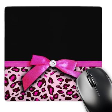Imagem de 3dRose Mouse pad LLC 20 x 20 x 0,25 polegadas, estampa de animal leopardo rosa choque com fita sintética glamourosa gráfico de glamour feminino preto estiloso (mp_120206_1)