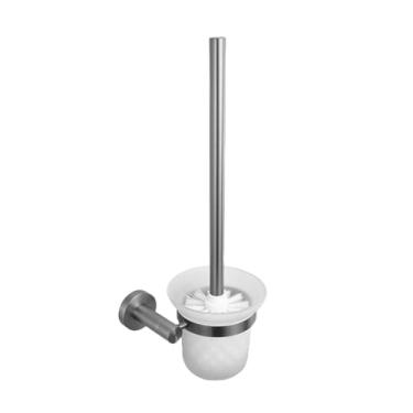 Imagem de Conjunto de acessórios para banheiro cinza Kit de acessórios de aço inoxidável Suporte de parede redondo Barra de mão Suporte de rolo de papel higiênico Gancho de toalha de roupão, suporte de esc