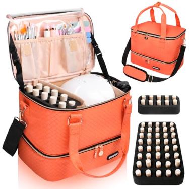 Imagem de SIYNPAV Bolsa Organizadora de Esmaltes para 50 Frascos(15 Ml/0,5 Fl. Oz) E Lâmpada de Unha, Estojo de Couro Trançado para Armazenamento de Kit de Unhas com Grampos de Suporte, Organizador Portátil De