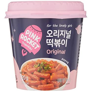 Imagem de Topokki Bolinho de Arroz Coreano Instantâneo sabor Picante Original Pink Rocket Copo - 120 gramas