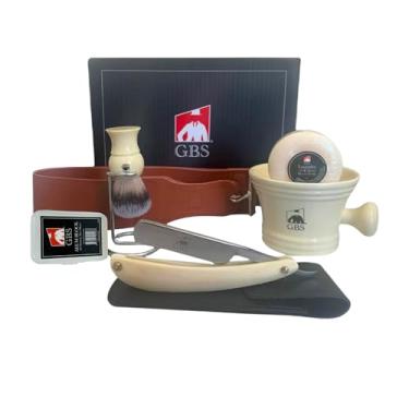 Imagem de GBS clássico premium lâmina reta barbear Set - Shave Pronto lâmina reta, Honing Afiação Strop, Couro, caneca de cerâmica, Badger escova de cerdas, Stand & Soap Vintage Wet barbear Set (marfim)