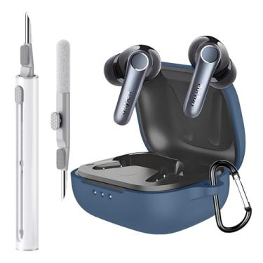 Imagem de Capa compatível com EarFun Air Pro 4, capa de silicone macio com kit de limpeza, capa protetora à prova de choque com mosquetão acessórios chaveiro (azul marinho)