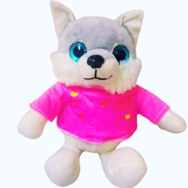 Imagem de Brinquedo Pelucia Cachorrinho Rosa Olho de Vidro 25cm para Criança Presente Decoração