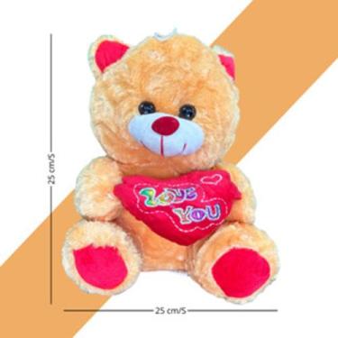 Imagem de Urso pelúcia 25cm com Coração Selo Inmetro presente - Toy king, Carame