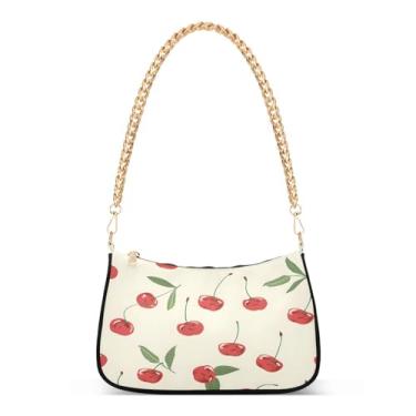 Imagem de Bolsas de ombro femininas com material impresso cereja vermelha Hobo Bolsa pequena bolsa clutch com fecho de zíper, Multi, 7.1x11x2.8in