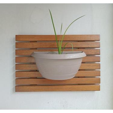 Imagem de Jardim Vertical Módulo em Madeira Ripado 60x40 cm com Vaso Meia Lua 5 