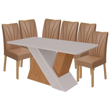 Imagem de Mesa de Jantar Venus 170 cm Amêndoa Clean Off White com 6 Cadeiras Apogeu Caramelo Amêndoa Clean - Lopas