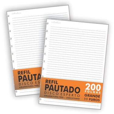 Imagem de Refil Genérico 200 Folhas Compatível Caderno de Discos/Inteligente Grande 11 Furos Pautado 90g