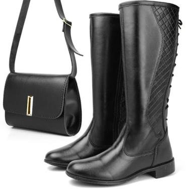 Imagem de Bota Feminina Montaria Cano Alto Inverno + Bolsa Blogueira - Nobreza S