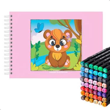 Imagem de Livro De Desenhos Divertidos Colorir + Conjunto 48 Canetinhas Marcadores Ponta Dupla (Lilás)