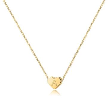 Imagem de Turandoss Colares com inicial de coração para mulheres e meninas – Colar com pingente de coração preenchido em ouro 14K com letra alfabeto e letra inicial presentes para meninas e adolescentes