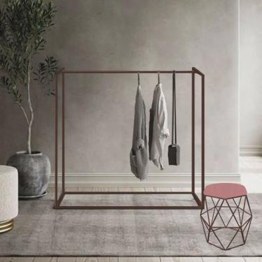 Imagem de Cabideiro Arara de roupas Maya 150cm Closet Loja e Puff Luna Ferro Marrom Suede Rose Gold - Ahazzo Móveis