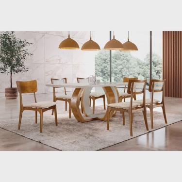 Imagem de Mesa de Jantar Tampo de Madeira Topazio com 6 Cadeiras Ravena