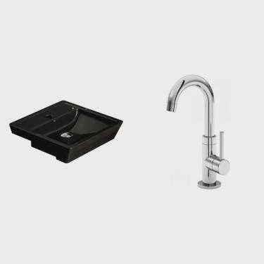 Imagem de Conjunto para Banheiro Cuba de Semi-encaixe Verona 11cmx41cmx41cm e Torneira Bica Móvel 1/4 P61