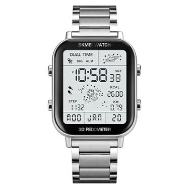 Imagem de CARLIEN Relógio masculino multifunções esportivo digital com visor de LED, pedômetro 3D, espaço, astronomia, calendário, cálculo, calorias, à prova d'água, fácil leitor, quartzo, relógio de pulso