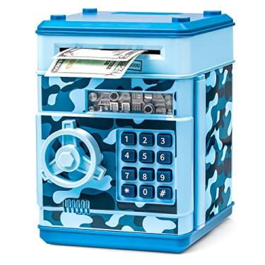 Imagem de Cofrinho ATM para meninos e meninas, caixa de dinheiro Vcertcpl Mini ATM com senha, pote seguro para crianças para adultos com compartimento para notas de agarrar automaticamente, ótimo banco de