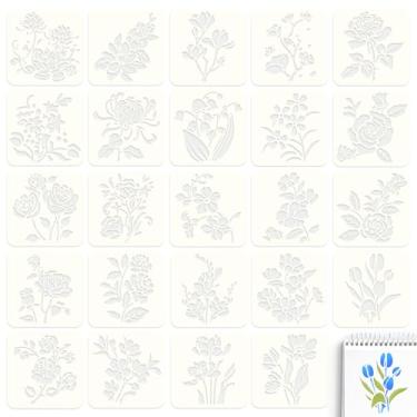 Imagem de Realand Pacote com 24 estênceis de flores para pintura - lótus, tulipa, campânula, rosa - estênceis florais de arte reutilizável para artesanato, desenho, tinta spray na parede, tela de papel de