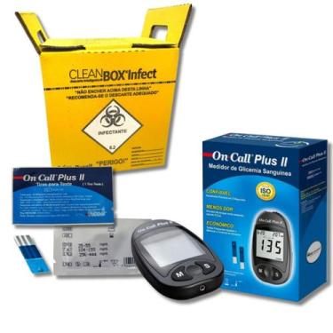 Imagem de Kit Medidor Glicose + 25 Tiras On Call Plus + 1 Coletor Perfurocortant