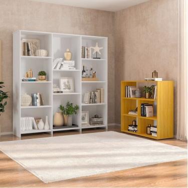 Imagem de Kit 1 Estante Livreiro 11 Nichos Odelia e 1 Estante Multiuso 5 Nichos Cairo Branco/Freijó