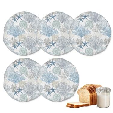 Imagem de Tampas de pote para iniciantes Sourdough, pacote com 5, conchas marinhas reutilizáveis, tampas de pano coral de estrelas para potes de 7 a 10 cm, ideal para kefir de kombucha ou fermentação de queijo