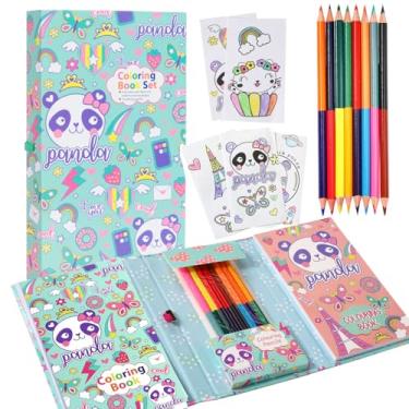 Imagem de Conjunto de blocos de colorir Panda para meninas, livro de colorir panda, 60 páginas de colorir e 10 lápis de colorir para pintar desenho, aniversário para meninas meninos crianças de 3 a 12 anos (conjunto de páginas de colorir panda)