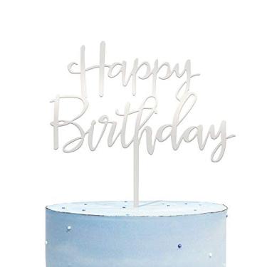 Imagem de CC TOWN Happy Birthday Cake Topper, Mirrored Silver Acrylic Cake Topper, Birthday Cake for Photo Booth Props, Birthday Party Decoration Ideas, Perfect Keepsake for your family and friends