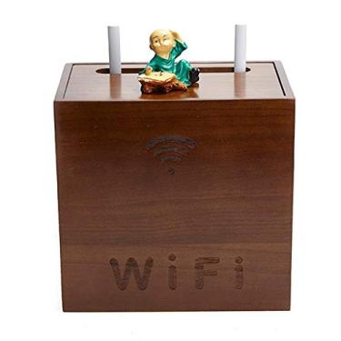 Imagem de Prateleira de unidade de cabo de madeira, caixa organizada, cabo de alimentação e soquete, caixas de armazenamento, rack de roteador WiFi para adaptadores, cubos USB, caixa de armazenamento decorativa