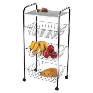 Imagem de Fruteira Utimil Com 3 Cestos E Tampo Em Aço Cromado 82Cm Branco Com Cromado