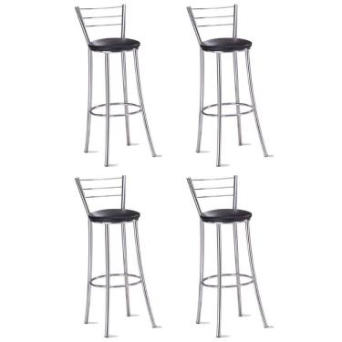 Imagem de Kit 4 Banquetas Para Bancada Cromada Assento Preto