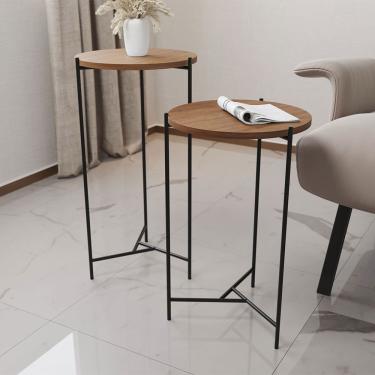 Imagem de Mesa Lateral Redonda Áquila Preta Tampo Imbuia - Cor: Marrom