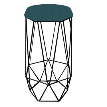 Imagem de Kit 06 Banqueta Aramado Liz Hexágono Base Preto Suede Azul Turquesa - Amey Decor